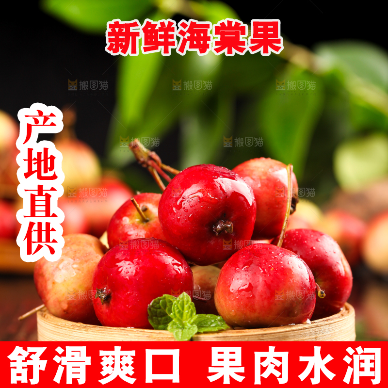 黑底上放着一筐东北海棠果