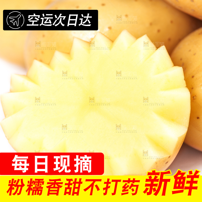 白底上放着切开的富硒小土豆