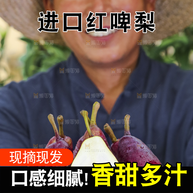 农民手拿一盘红啤梨