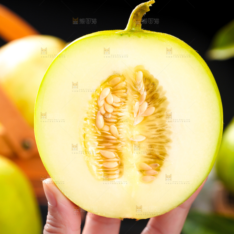 手拿切开的东北香瓜