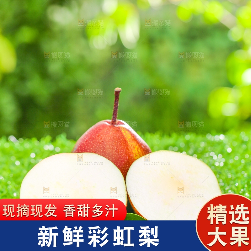 切开的早酥红梨子放在草地上