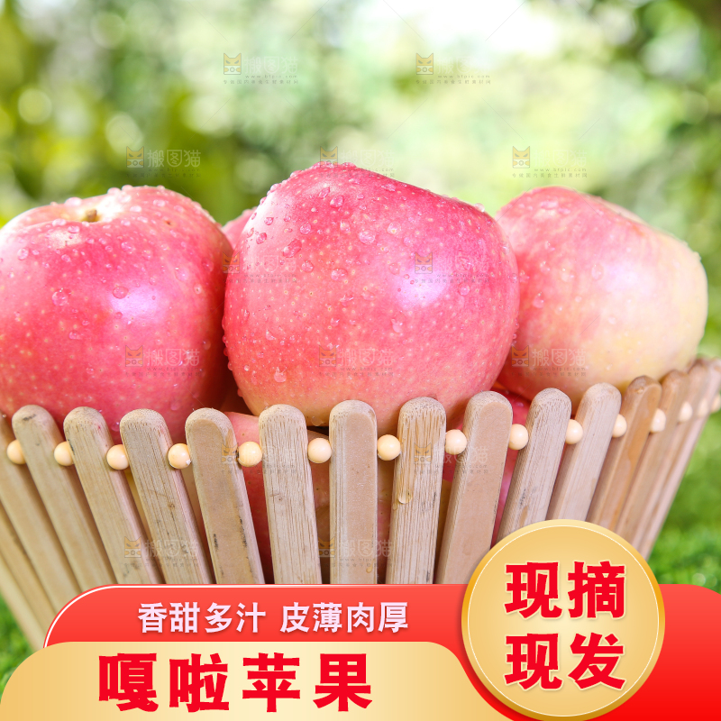 草地上放着一筐陕西嘎啦苹果