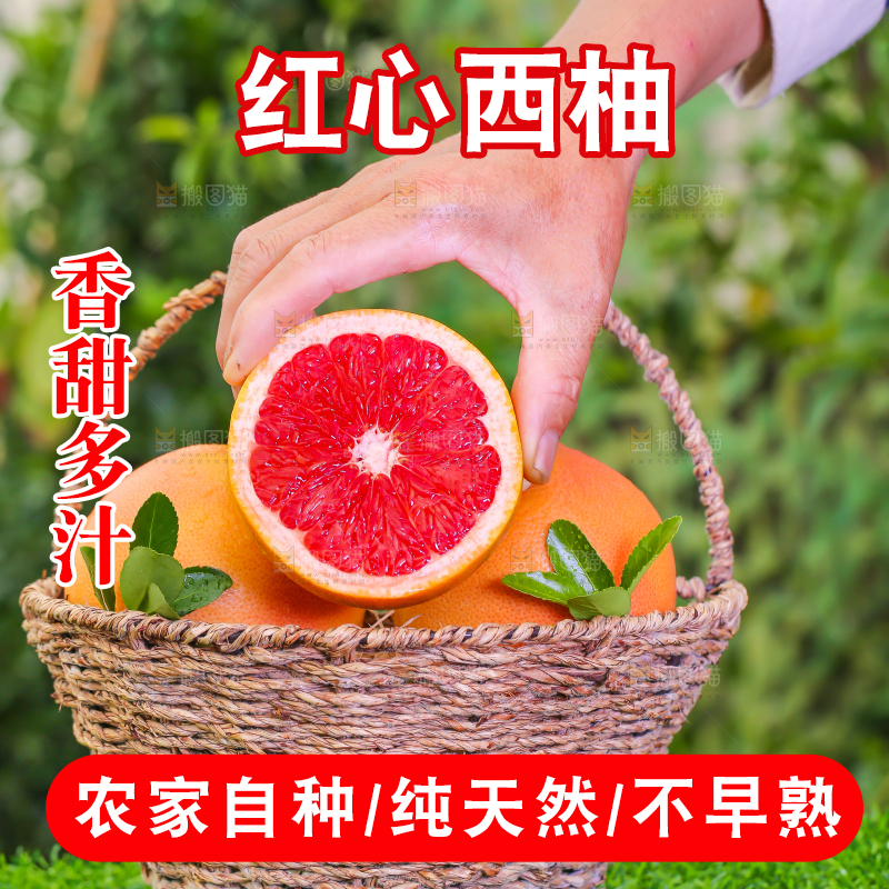 草地上手拿切开的红心西柚