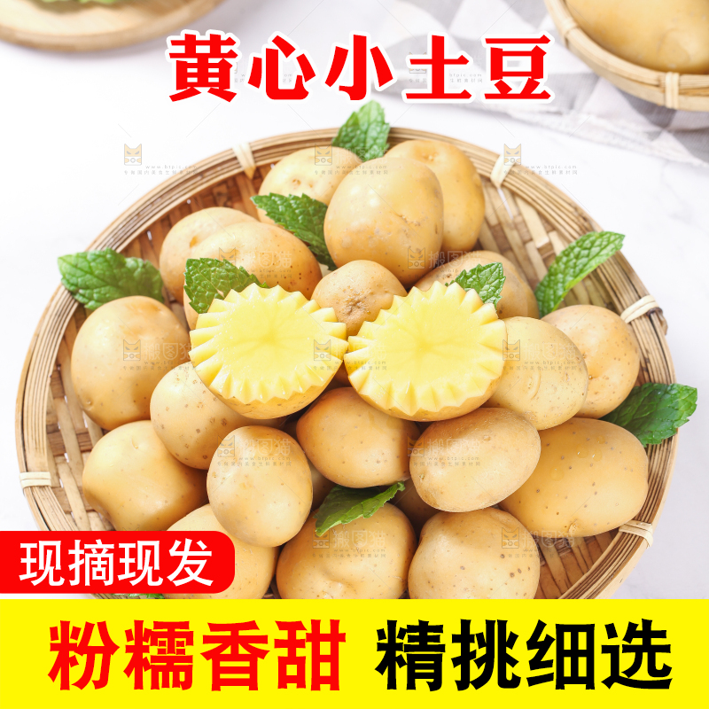 白底上放着切开的富硒小土豆