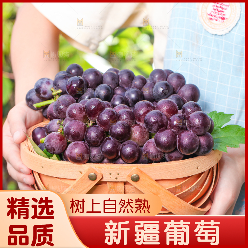 手端一筐巨峰葡萄
