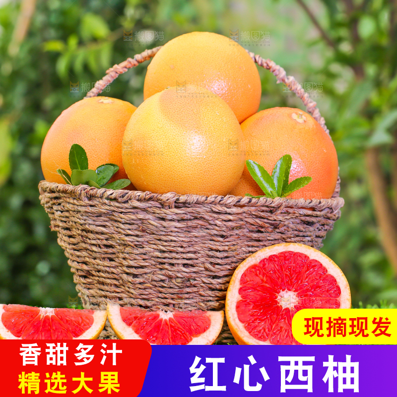 草地上放着切开的南非红心西柚