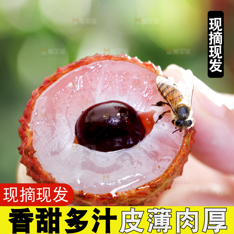 手拿掰开的荔枝