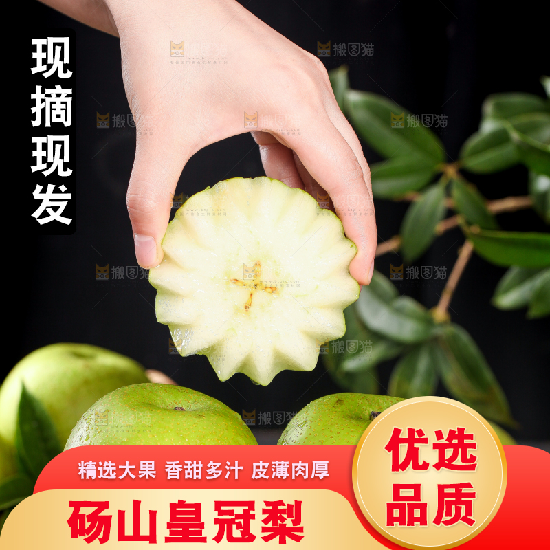 手拿切开的皇冠青梨