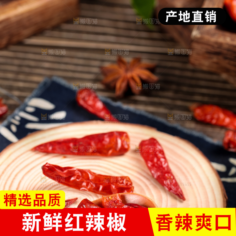 勺子上放着干红辣椒