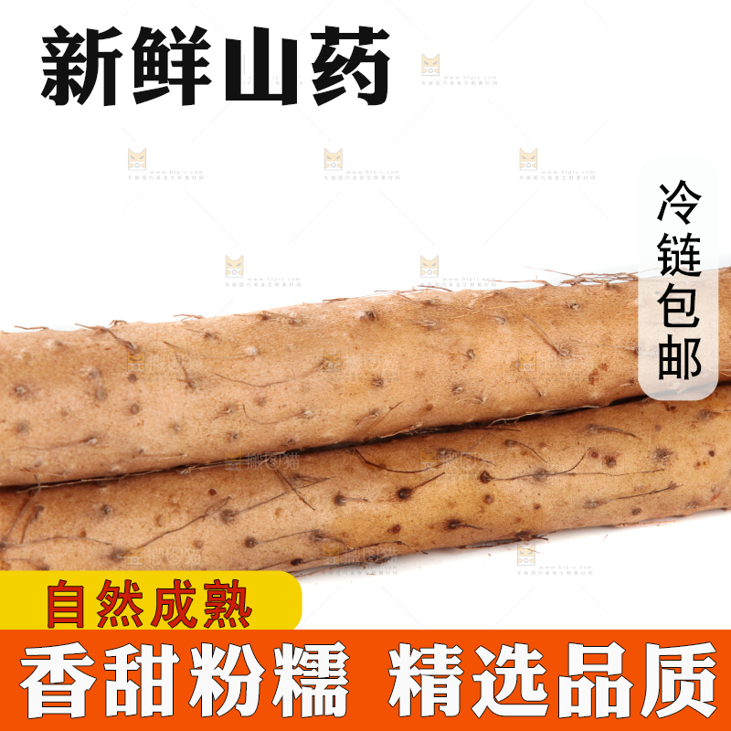 白底上摆放着山药