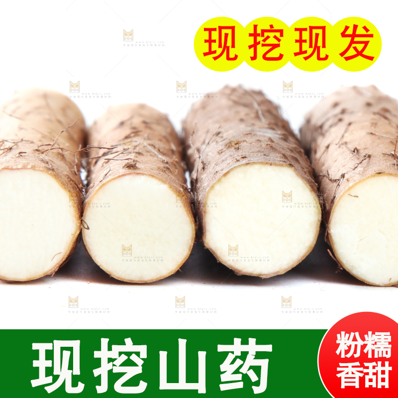 白底上摆放着山药
