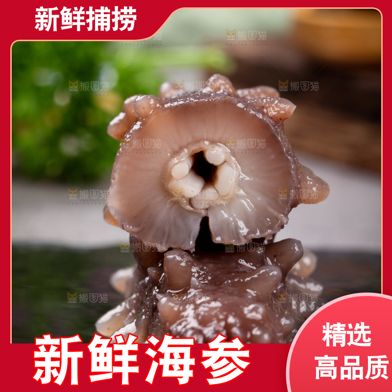 黑石板放着切开的海参