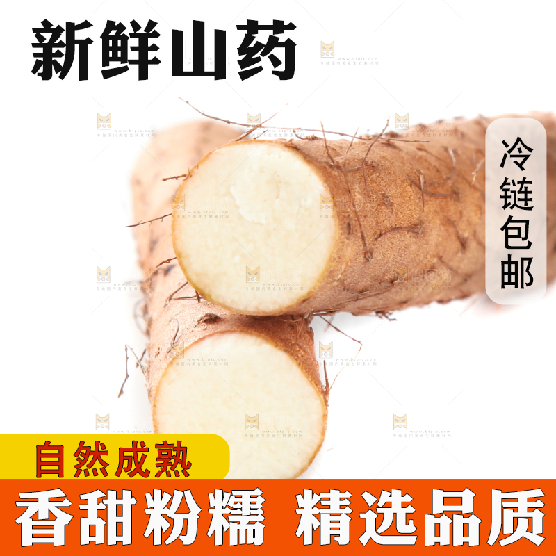 白底上摆放着山药