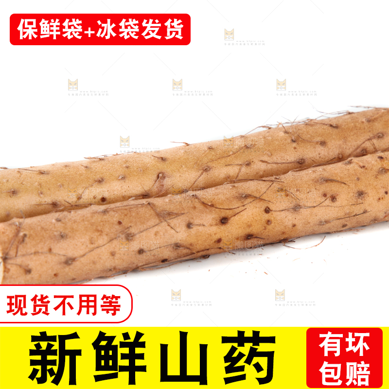 白底上摆放着山药