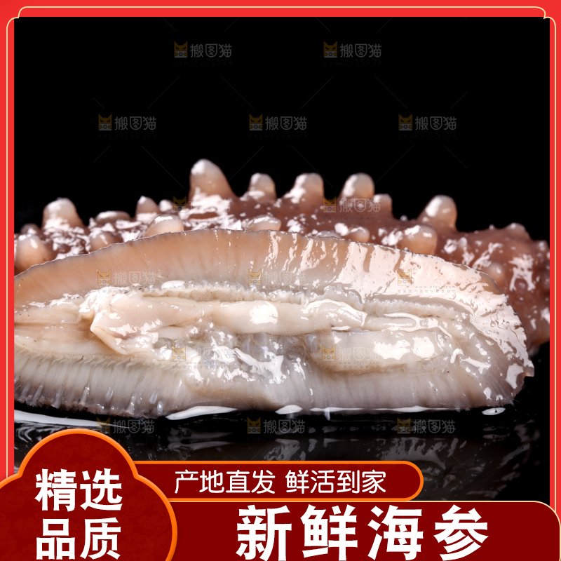 切开的海参放在黑底上