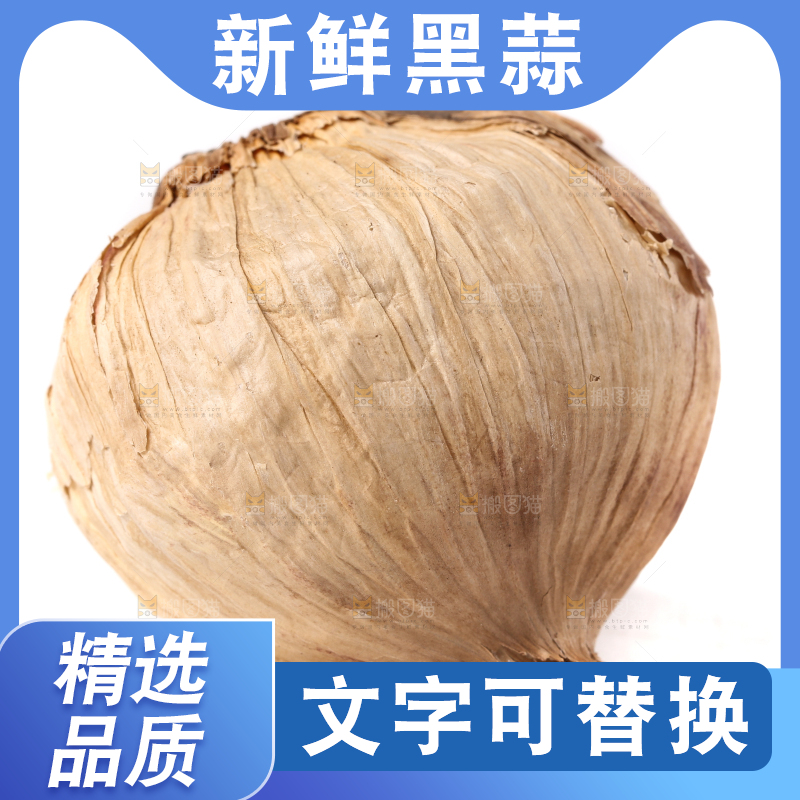 白底上摆放着独头黑蒜