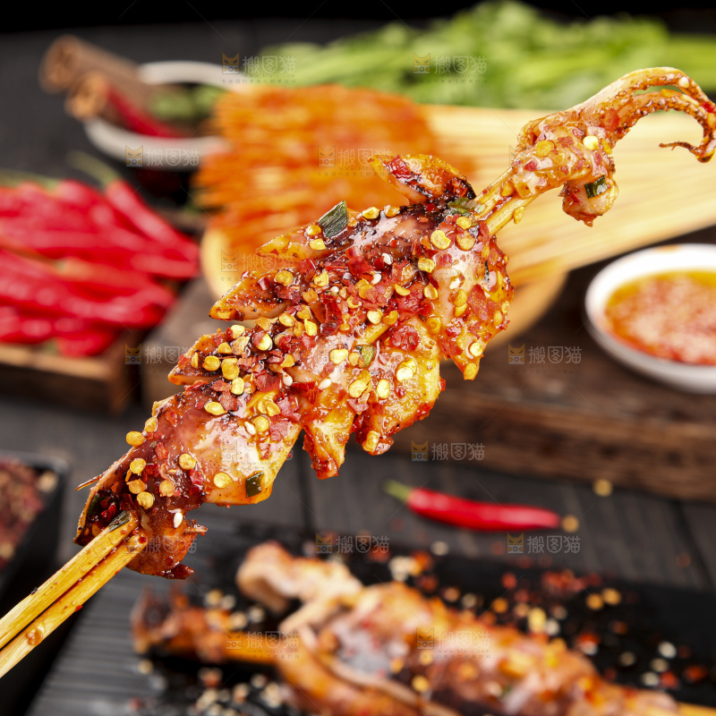 签子上串着肉串