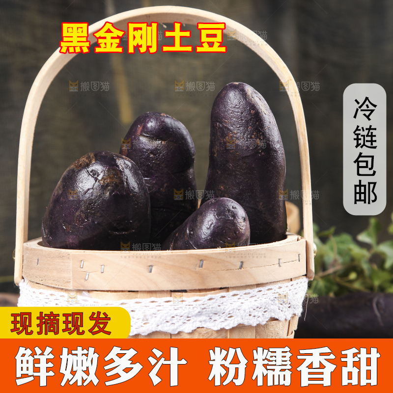 篮子里装着黑心紫皮土豆