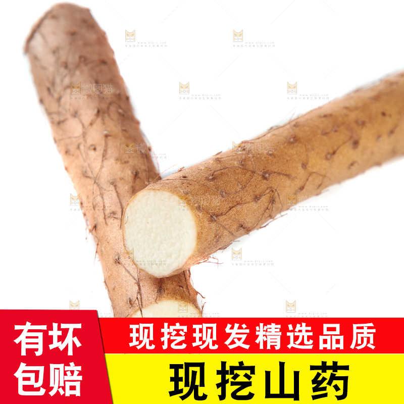 白底上摆放着山药