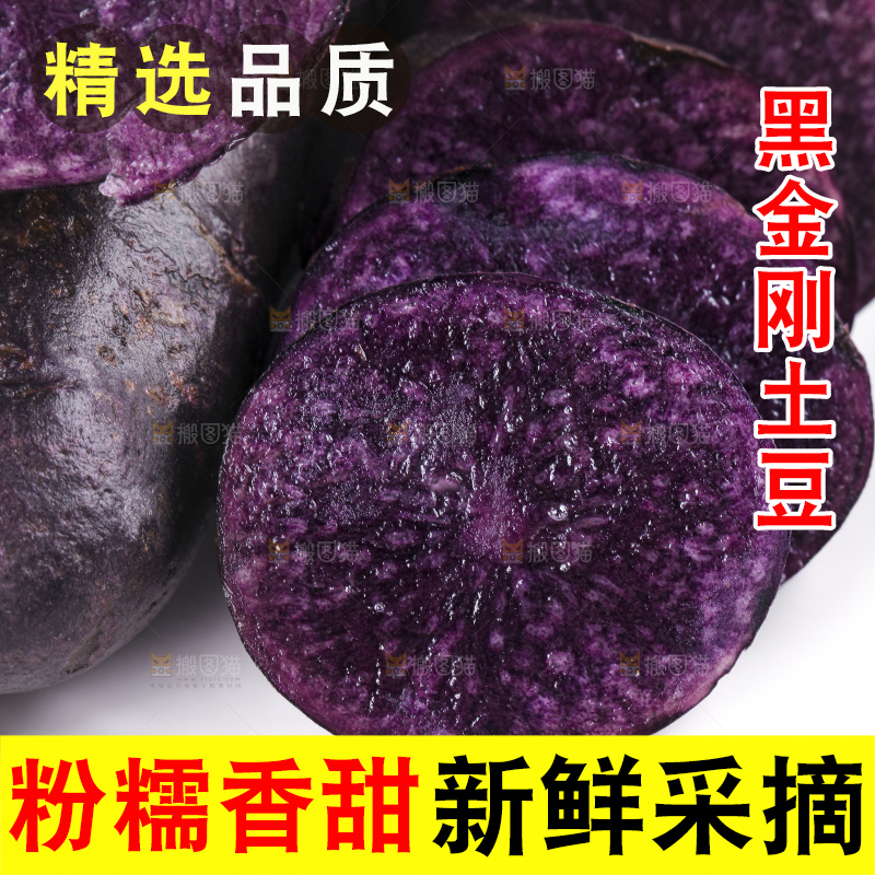 白底上的黑紫马铃薯