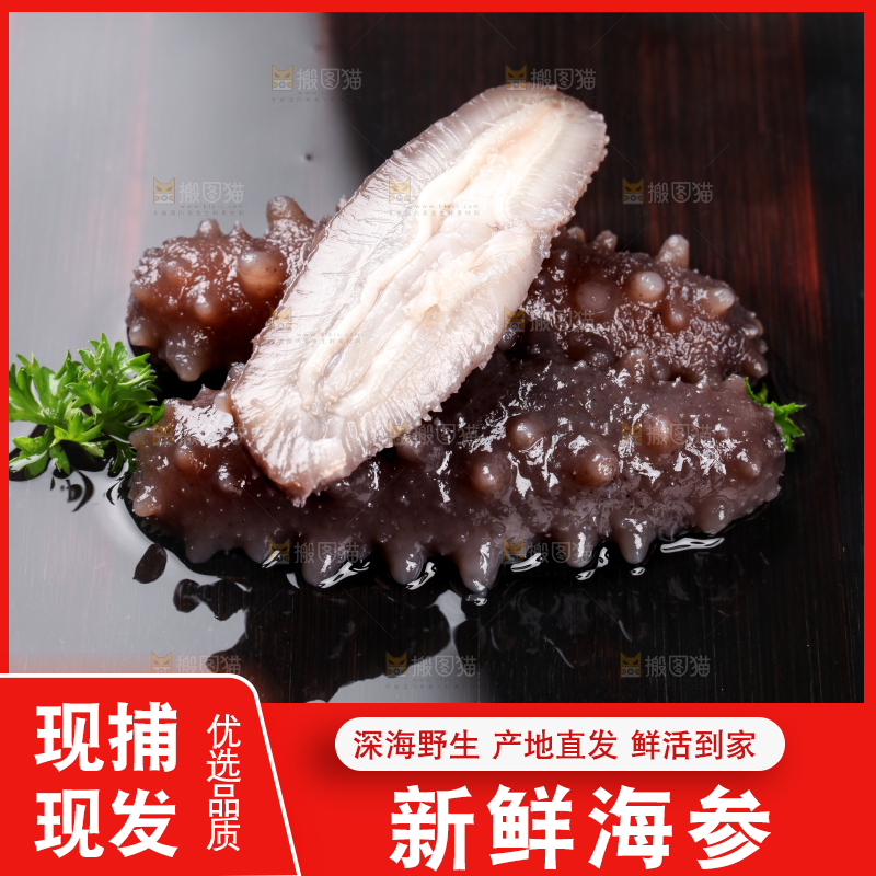 黑底上切开的海参