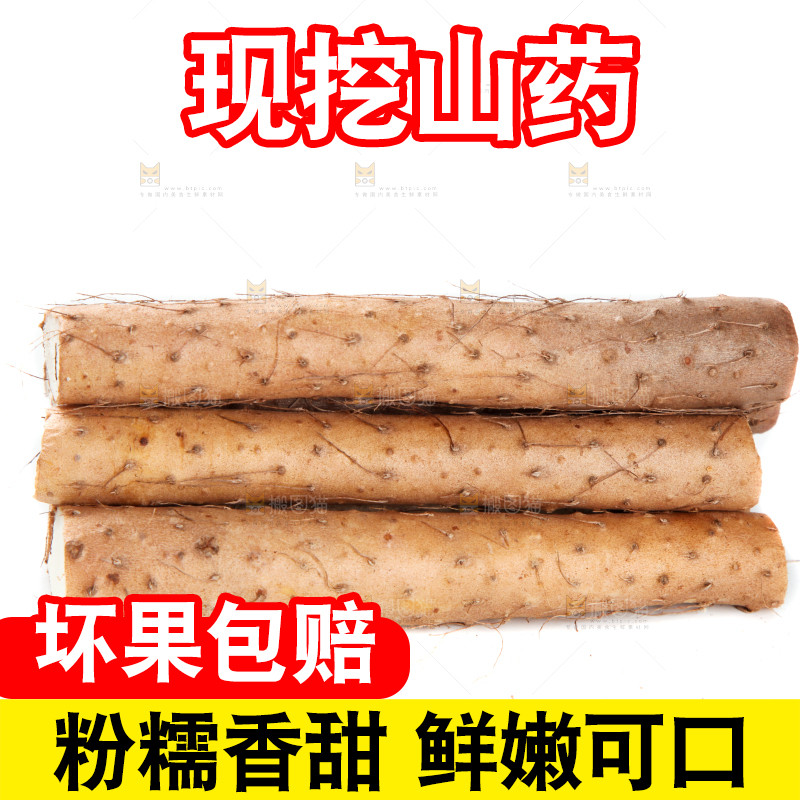 白底上摆放着山药