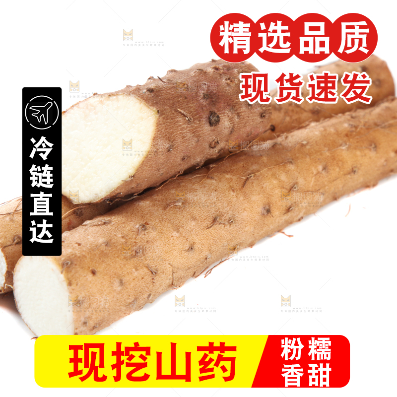 白底上摆放着山药