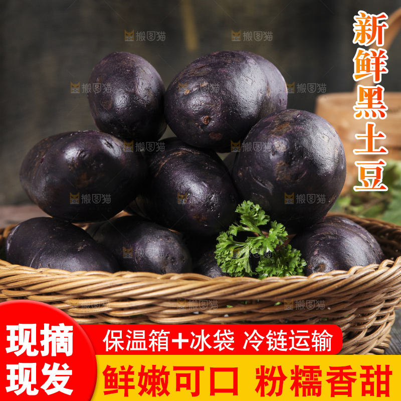 篮子里装着黑心紫皮土豆