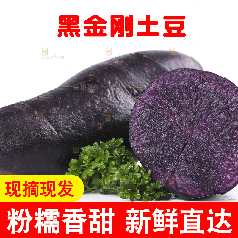 白底上的黑紫马铃薯