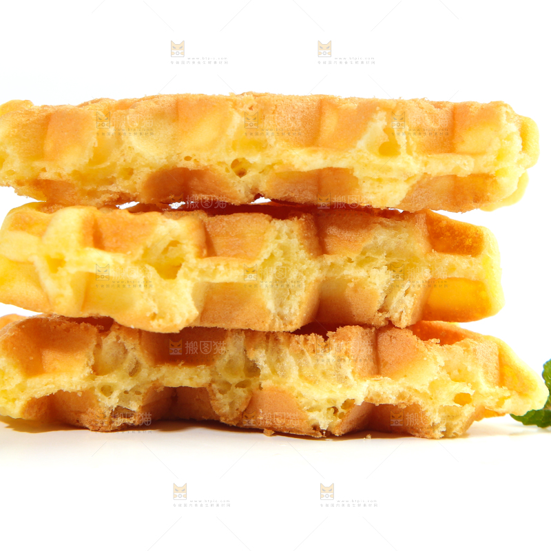 白底上掰开的华夫饼