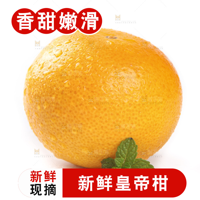 白底上的新鲜皇帝柑