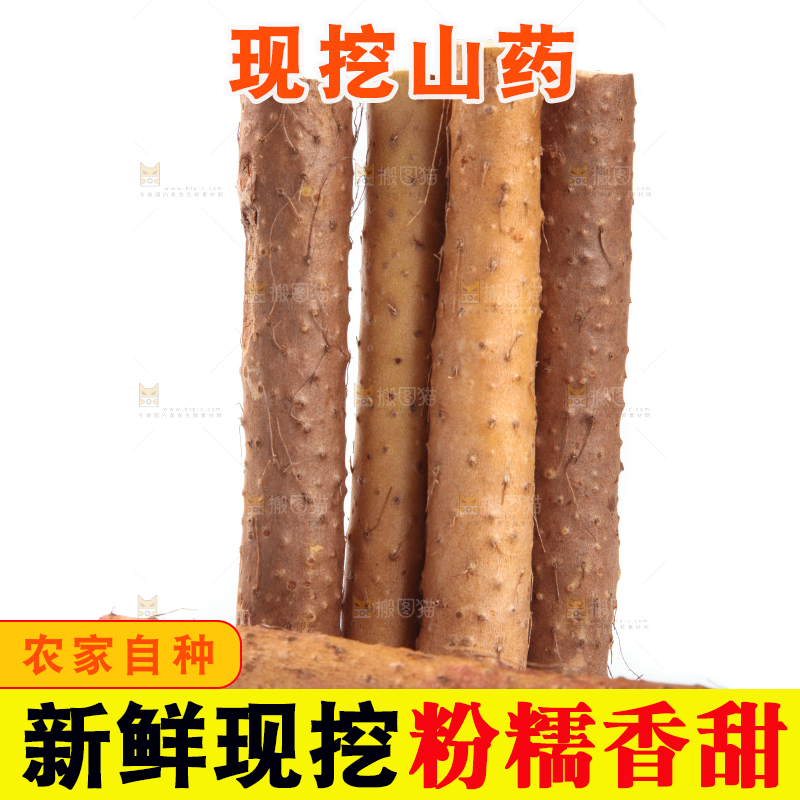 白底上放着淮山药