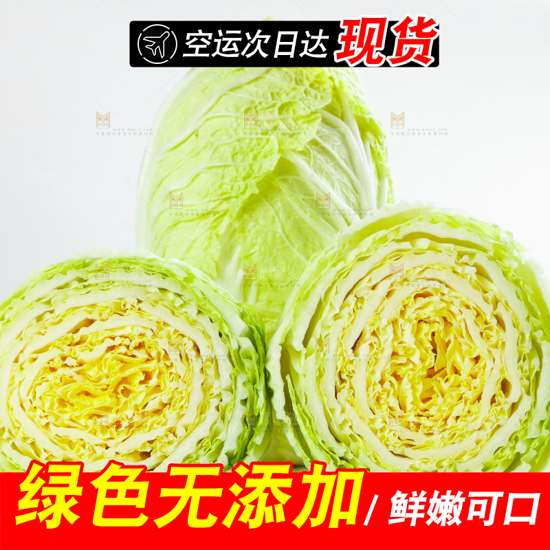 切开的黄心大白菜放在白底上