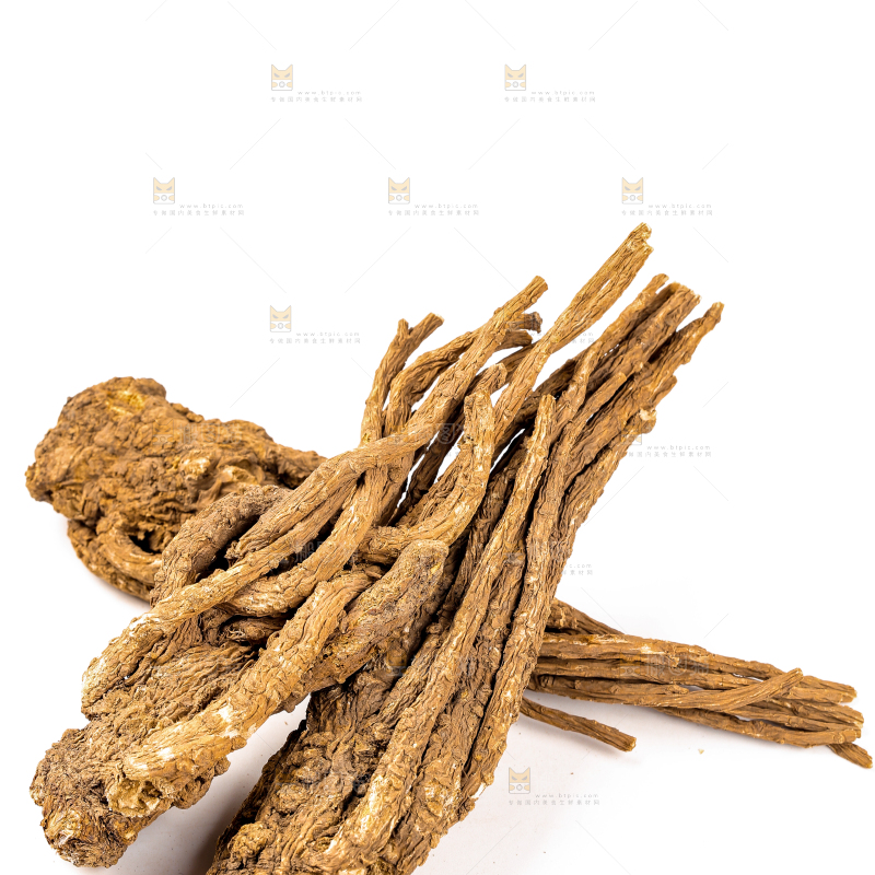 白底上摆放着当归
