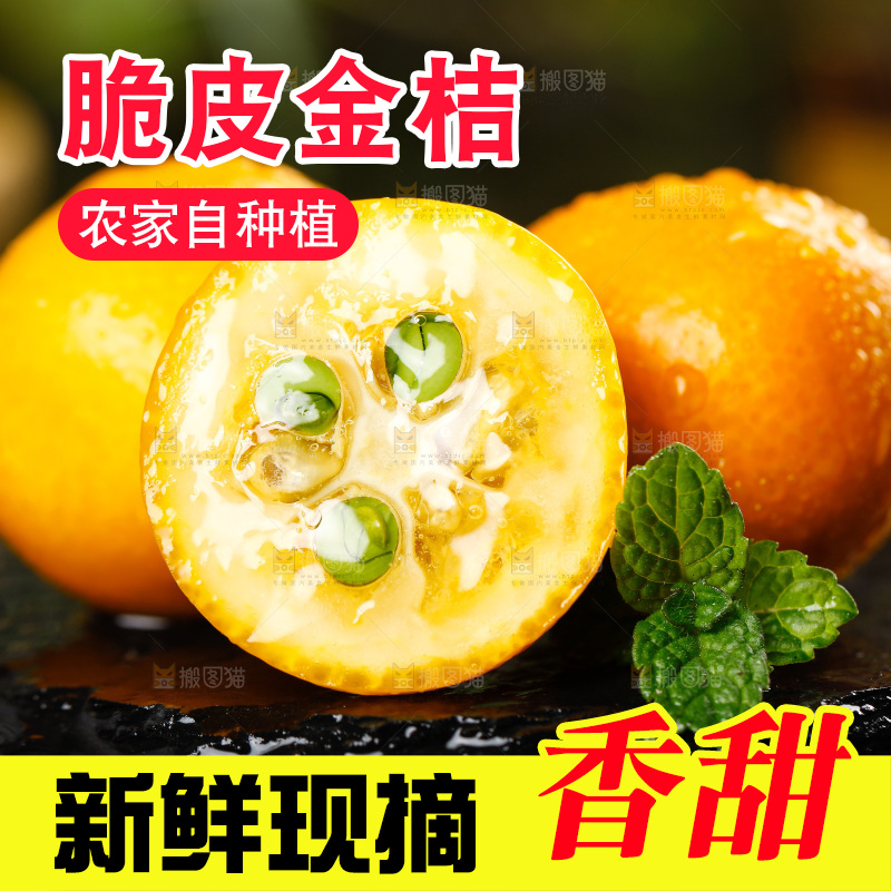 黑底上放着小金桔