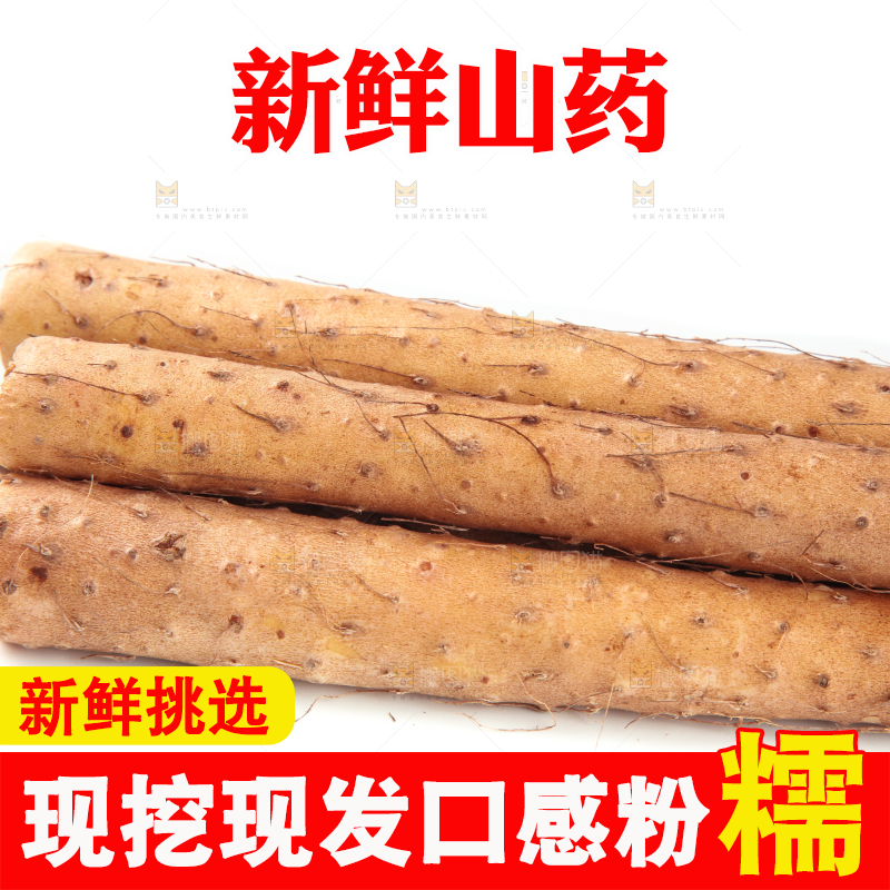 白底上摆放着山药