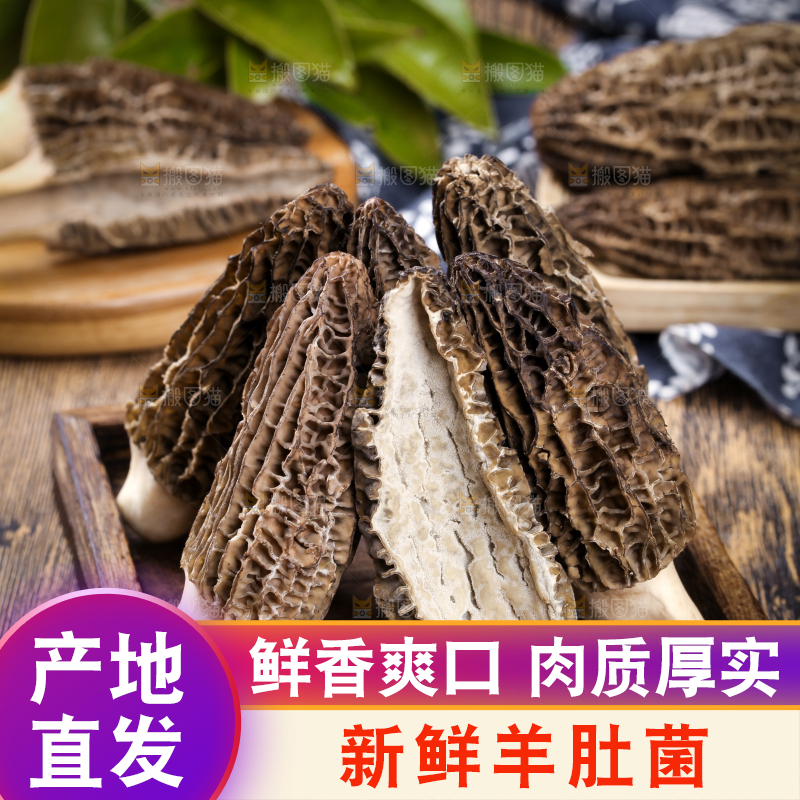 木盒子里放着羊肚菇