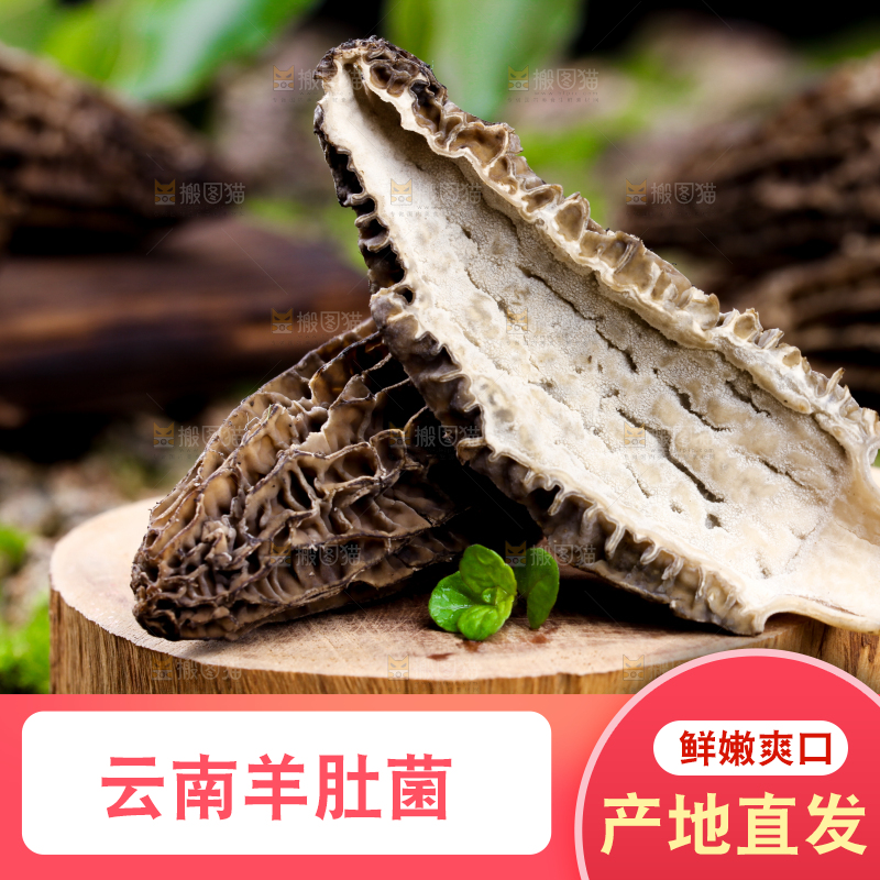 木板上放着羊肚菌