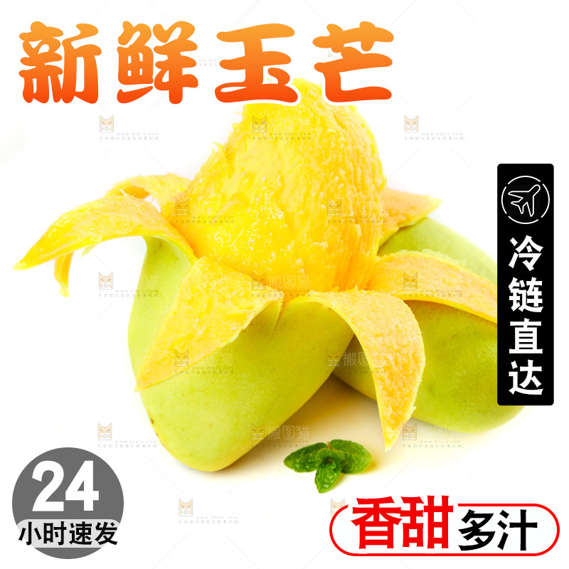 白底上放着芒果