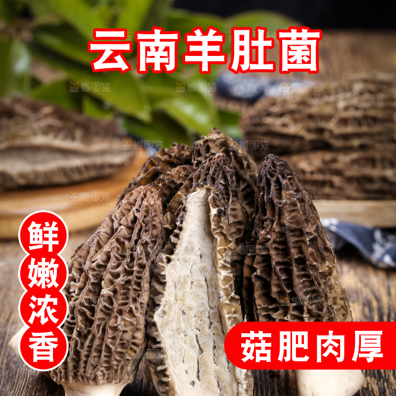 木盒子里放着羊肚菇