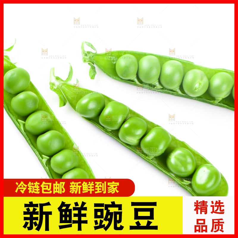 白底上放着新鲜豌豆粒