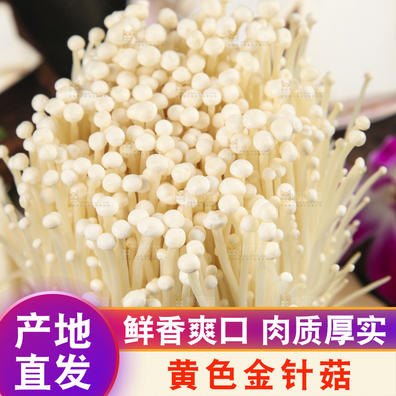 木板上摆放着新鲜金针菇