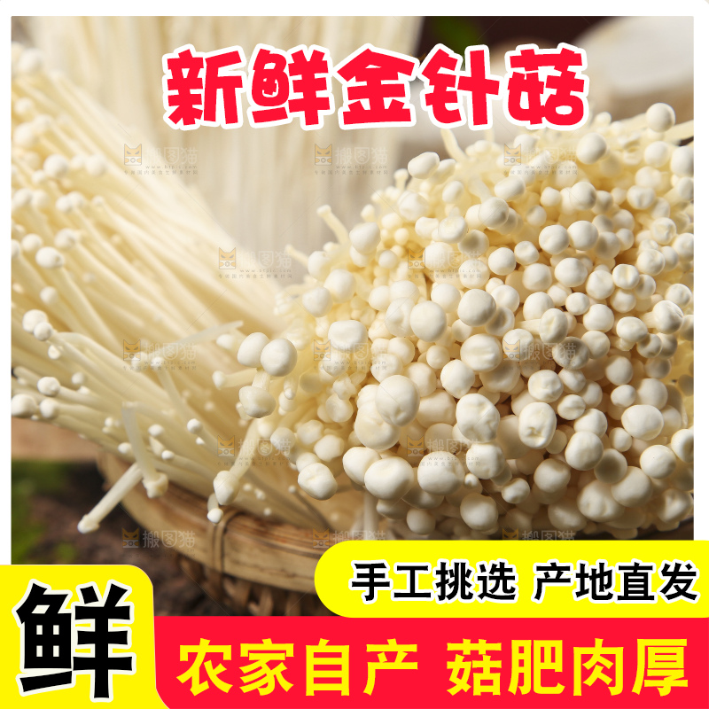 篮子里装着新鲜金针菇