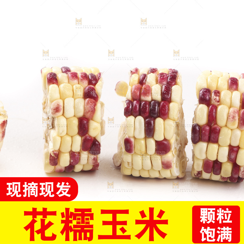 切开的花糯玉米放在白底上