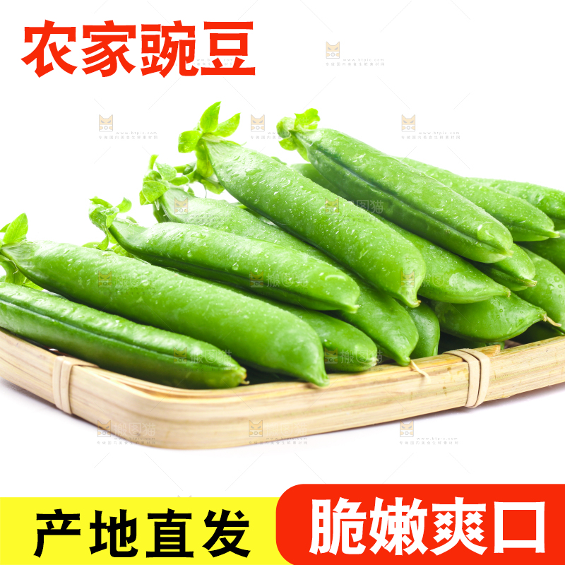一盘新鲜豌豆放在白底上