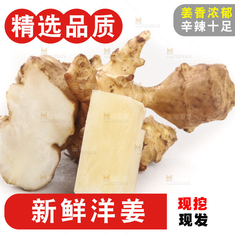 白底上摆放着新鲜洋姜