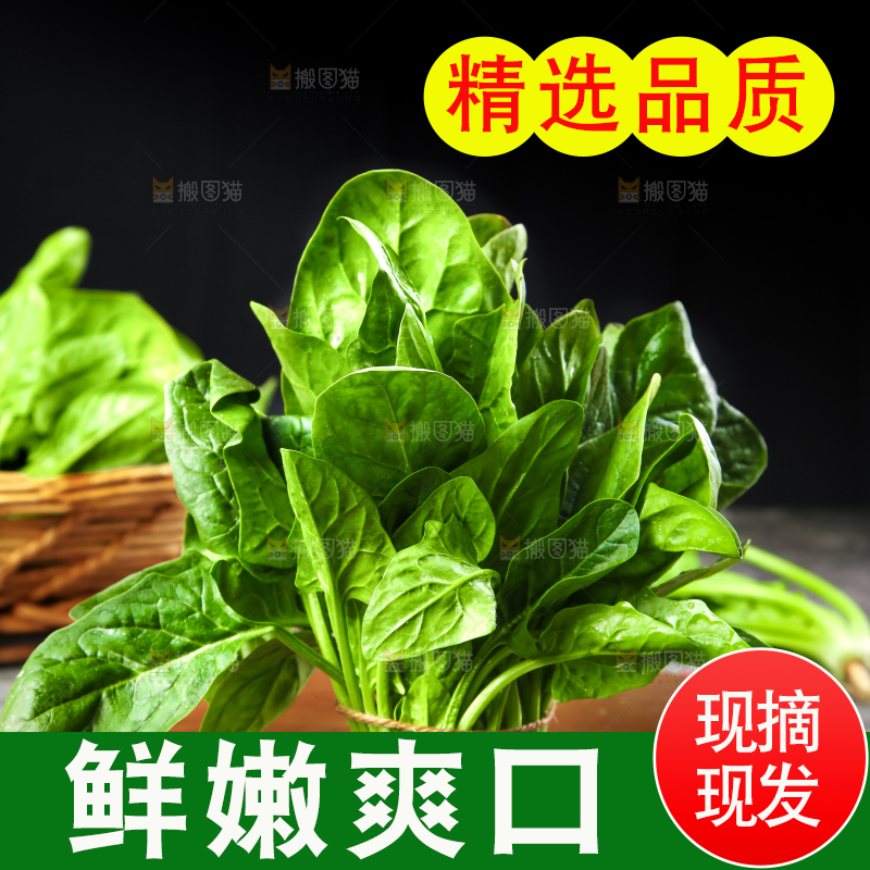 木板上放着绿色菠菜