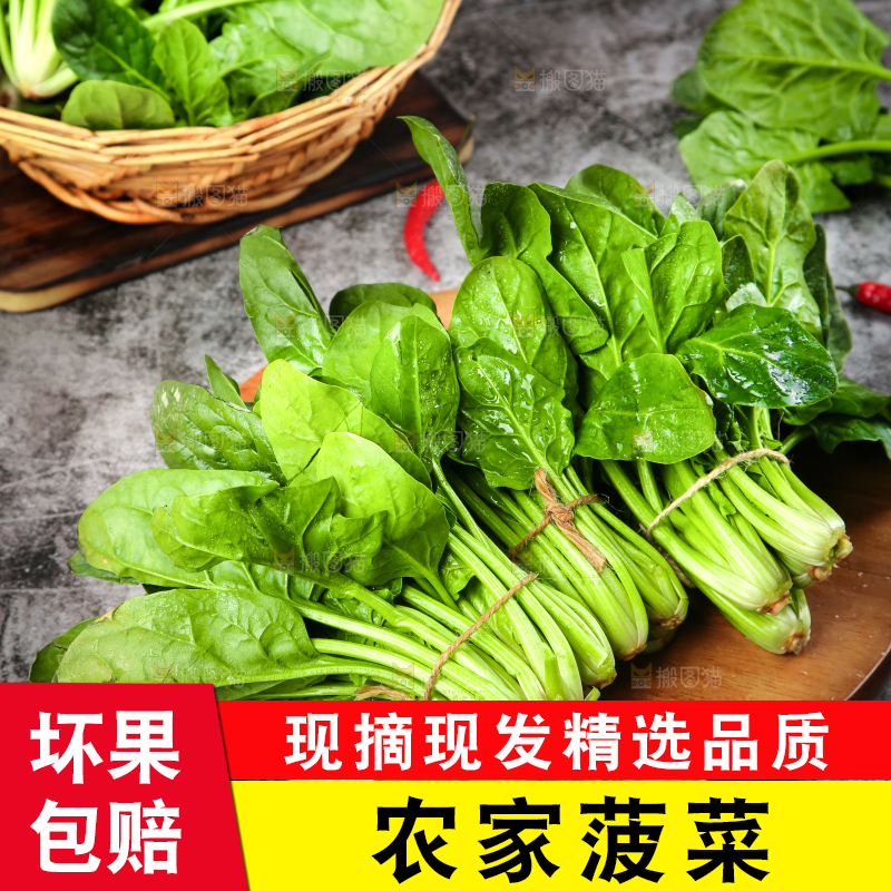 木板上放着绿色菠菜