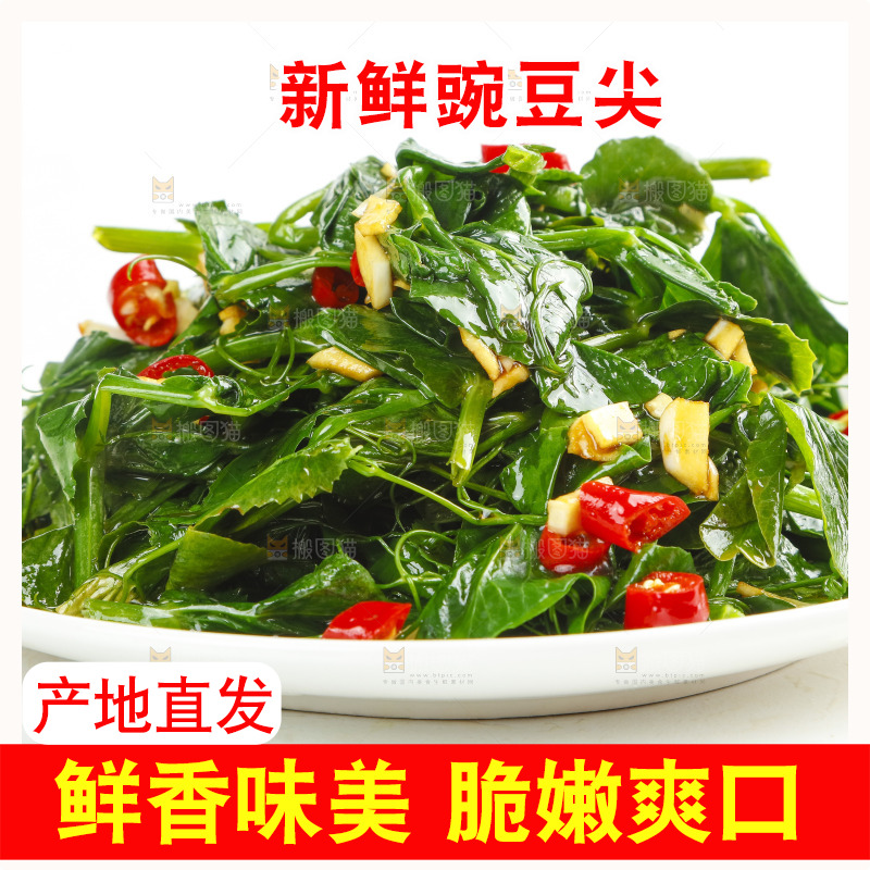 盘子里装着炒豌豆尖