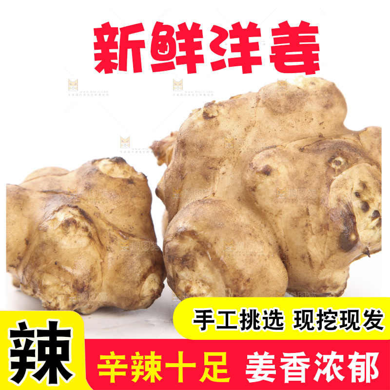 白底上摆放着新鲜洋姜